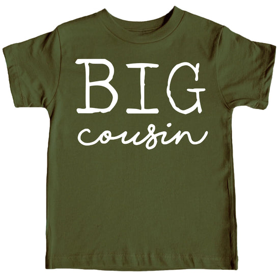 Big Cousin white graphic print on mauve toddler and youth tee from Olive Loves Apple