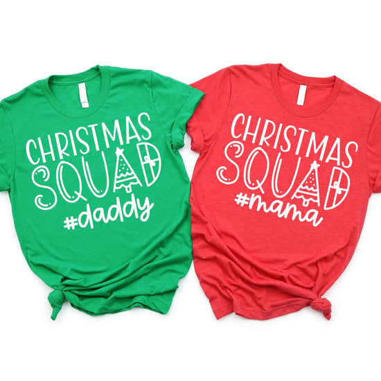 Christmas Squad family matching shirts styled for holiday photo outfit