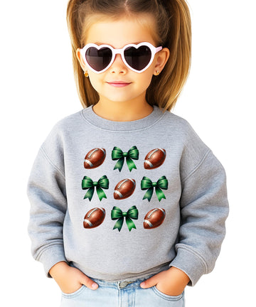 Footballs & Green Bows Sweatshirt for Women, Teens & Kids School Football Team Spirit Sweater