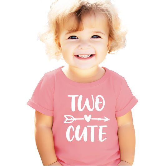 Toddler girl 2nd birthday outfit featuring purple Two Cute arrow graphic tee