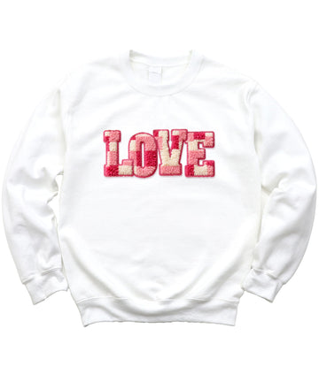 Olive Loves Apple Ink Printed Image NOT a Yarn Patch Sweatshirt - Trendy Checkered Love Sweatshirt for Valentine's Day