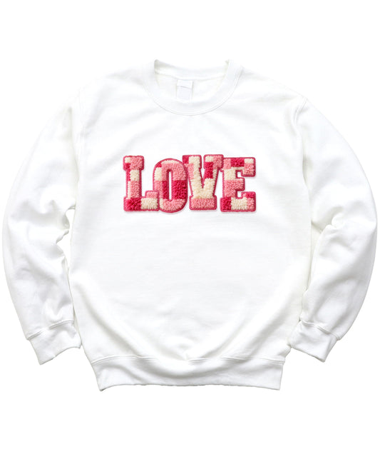 Olive Loves Apple Ink Printed Image NOT a Yarn Patch Sweatshirt - Trendy Checkered Love Sweatshirt for Valentine's Day