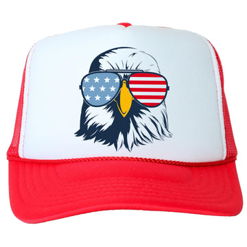 Patriotic Eagle with American Flag Sunglasses Hat Classic 5 Panel Mesh Snap Back Trucker Hat
