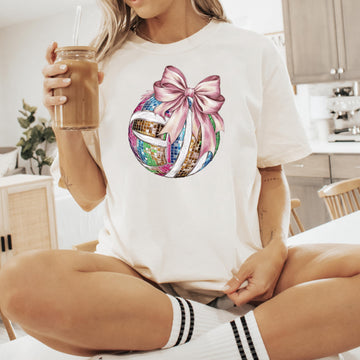 Disco Volleyball Shirt for Teens and Women Oversized Game Day Coquette Bow Volleyball Tee
