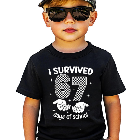 Back or alternate view of I Survived 67 Days of School kids graphic t-shirt
