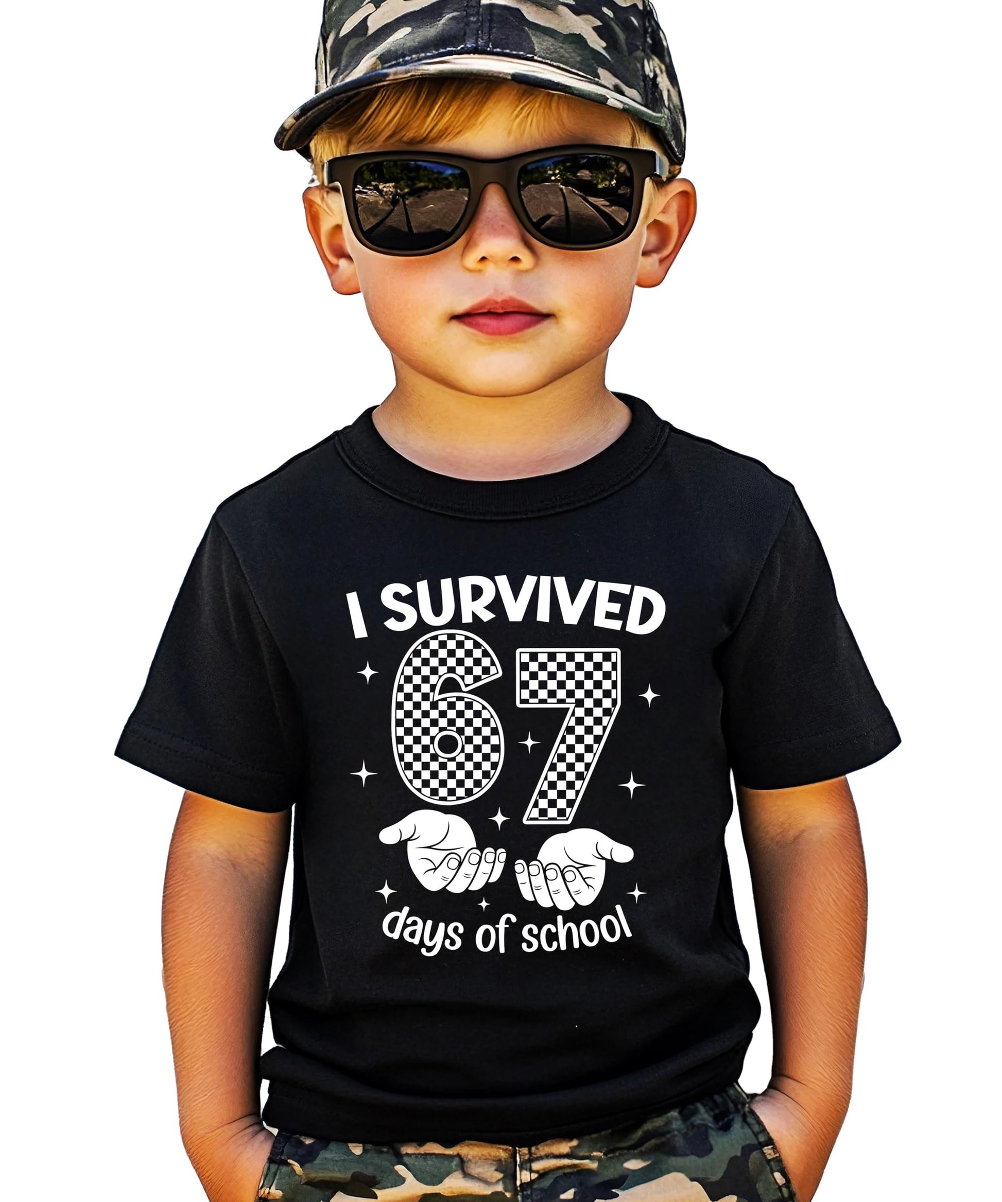 Back or alternate view of I Survived 67 Days of School kids graphic t-shirt