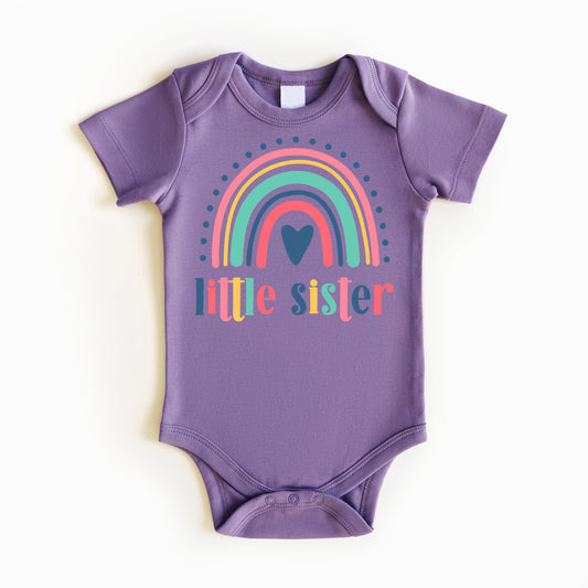 Little Sister Heart Rainbow Shirts and Bodysuits for Sibling Reveal Baby Announcement