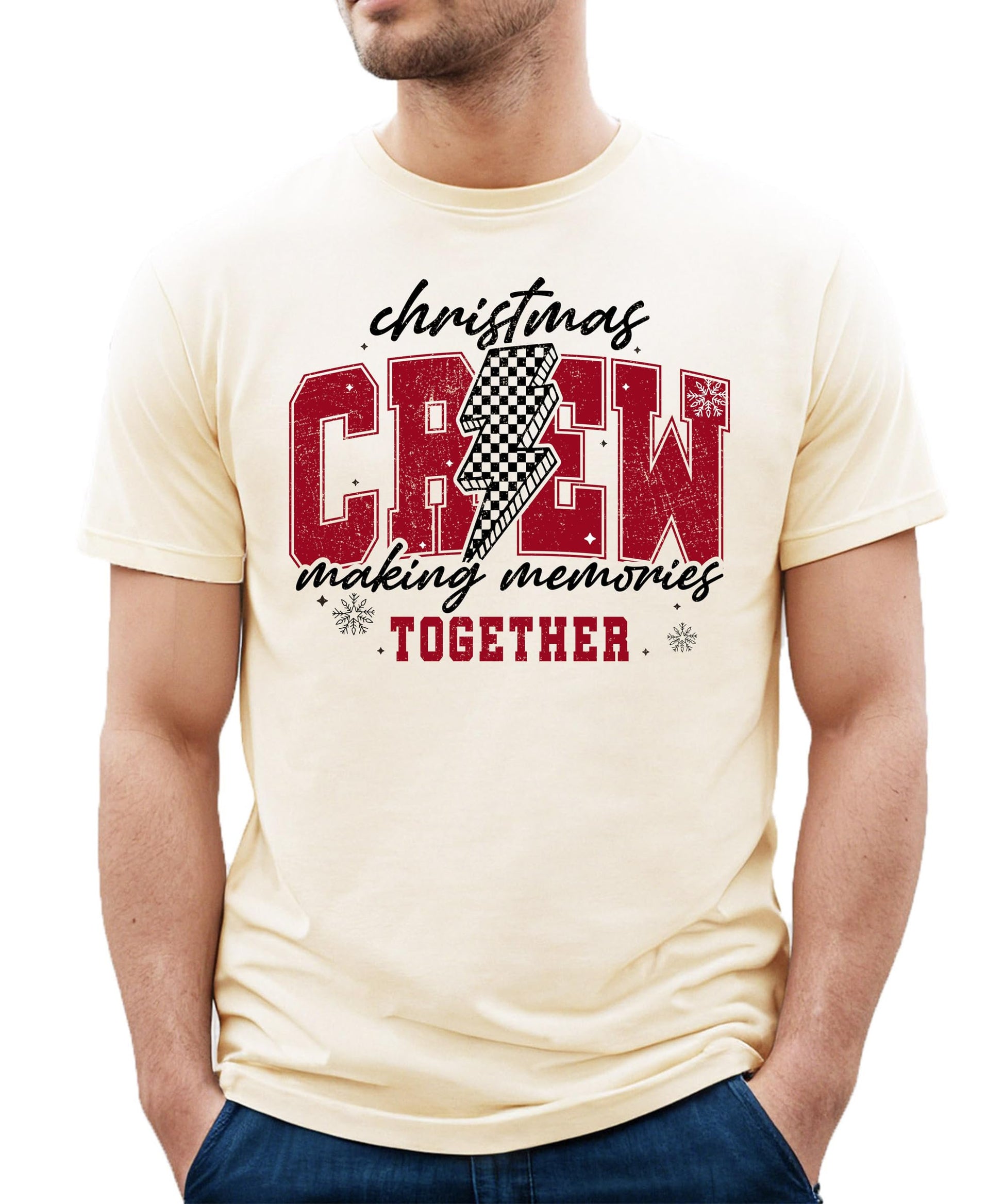 Christmas Crew 2024 matching family tee styled for holiday season, natural color with festive graphic
