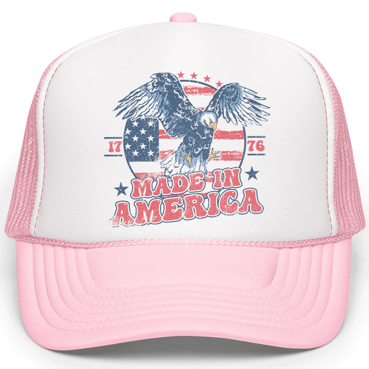 1776 Made in America Patriotic Eagle Hat Classic 5 Panel Foam Front Mesh Snap Back Trucker Hat