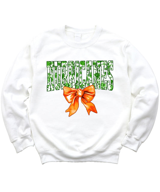 Green Floral Hurricanes Sweatshirt for Women & Teens Orange Bow School Spirit Sweater