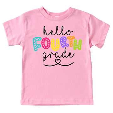 Hello 4th Grade First Day of School Gift Back to School Pink Shirt Youth Small