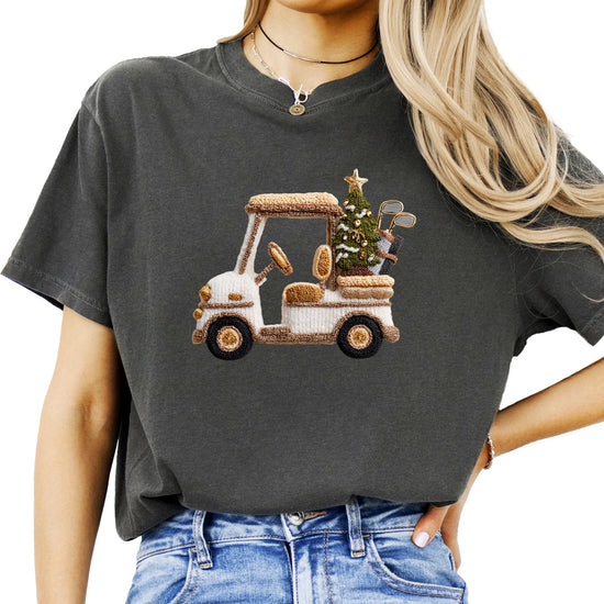 Women's holiday golf cart shirt styled for a festive casual look