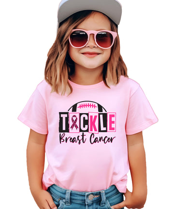 Tackle Breast Cancer Shirt for Women, Teens & Kids Pink Ribbon Football Game Day Tee Pink Shirt Adult Large