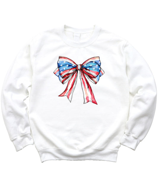 USA Bow Sweatshirt for Women Teens & Kids Trendy 4th of July Crewneck