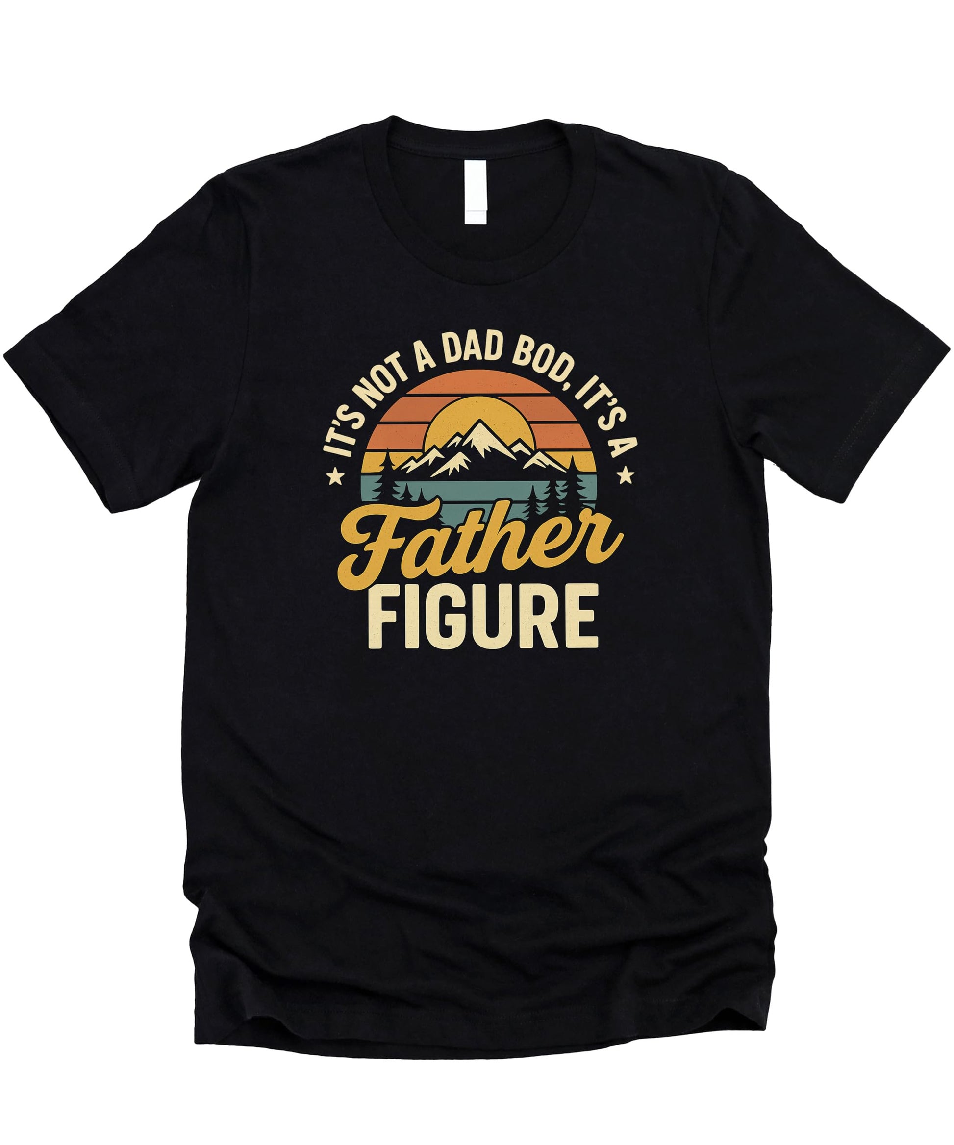 Men's black graphic tee with 'It's Not a Dad Bod It's a Father Figure' funny text print