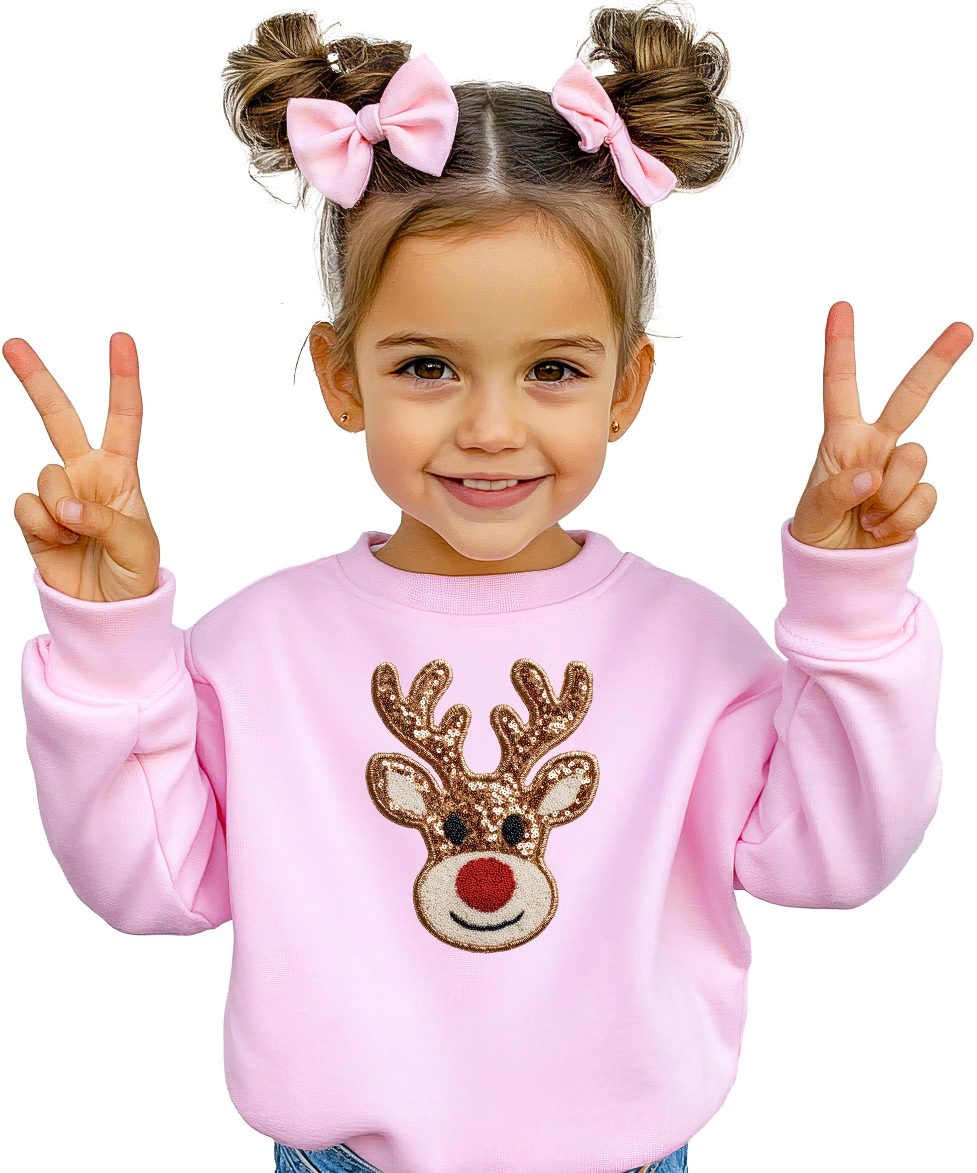 Front view of festive reindeer graphic sweatshirt in black for holiday wear