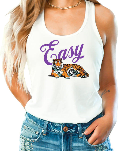 Easy Tiger Tank Top for Women and Teens Trendy Orange Tiger Sleeveless Tee