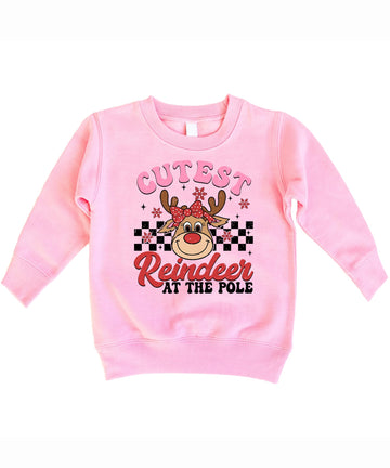 Olive Loves Apple Cutest Reindeer at the Pole Sweatshirt for Girls Girly Red-Nosed Reindeer Sweater for Kids