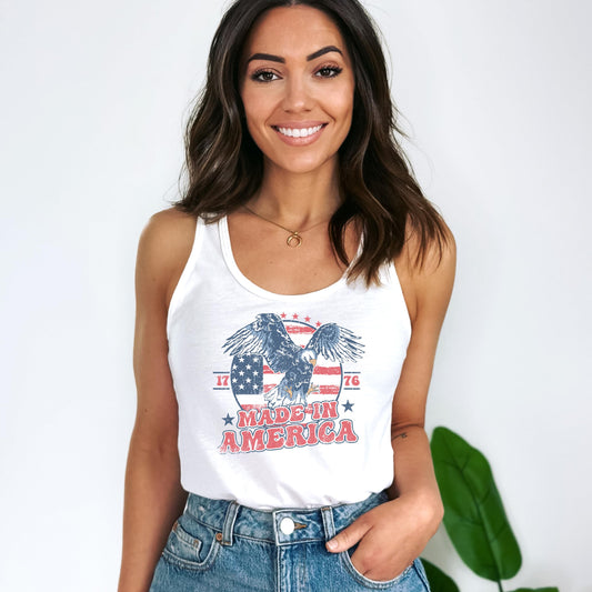 Made in America Tank Top for Women and Teens 1776 Patriotic Eagle Distressed Vintage Shirt