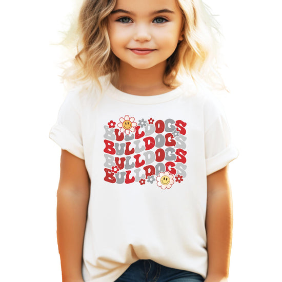 Bulldogs graphic tee displayed on model showing fit and team spirit design