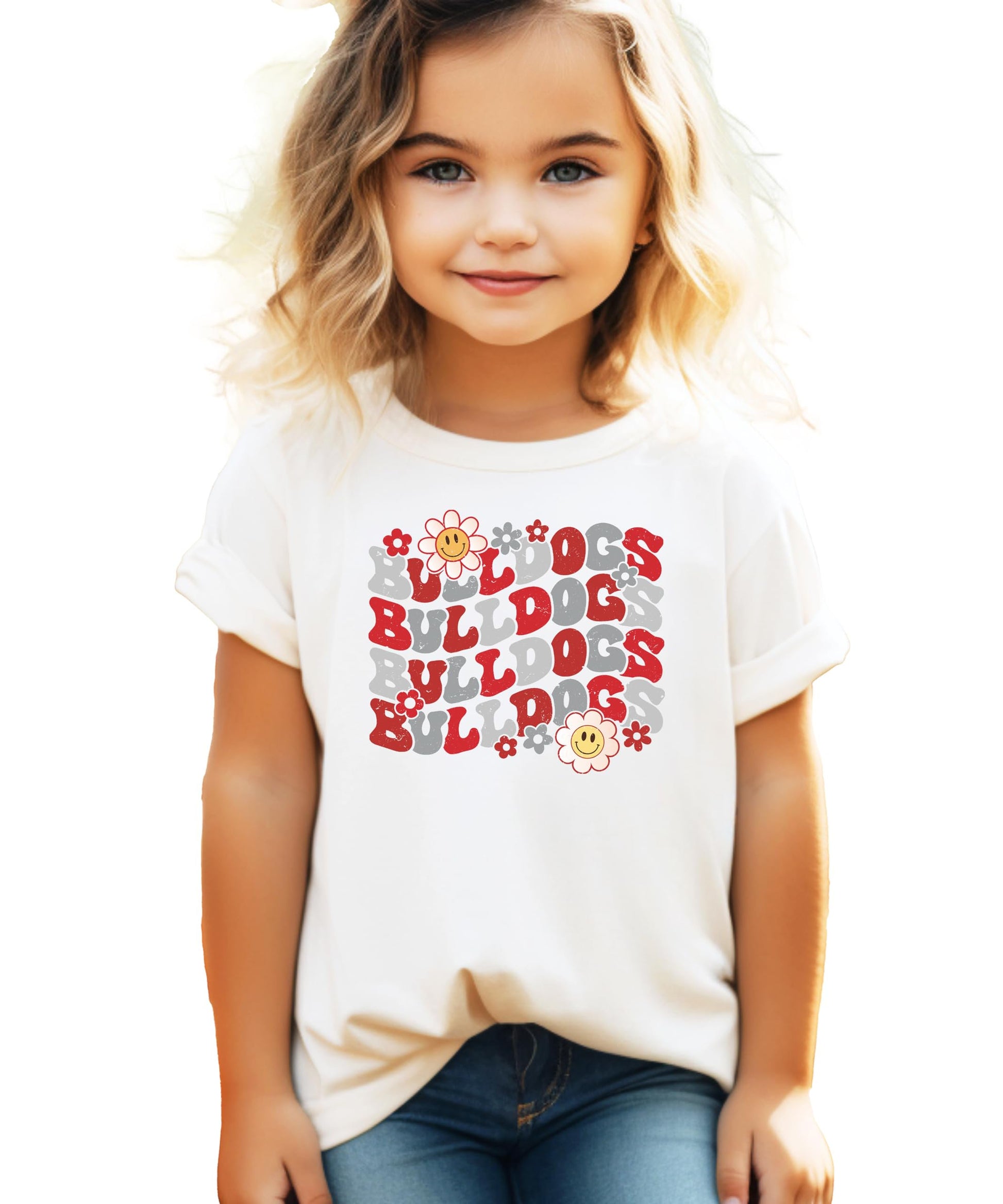 Bulldogs graphic tee displayed on model showing fit and team spirit design