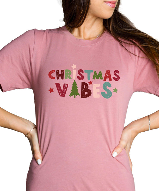 Mauve Christmas Vibes Christmas Tree family matching graphic tee from Olive Loves Apple