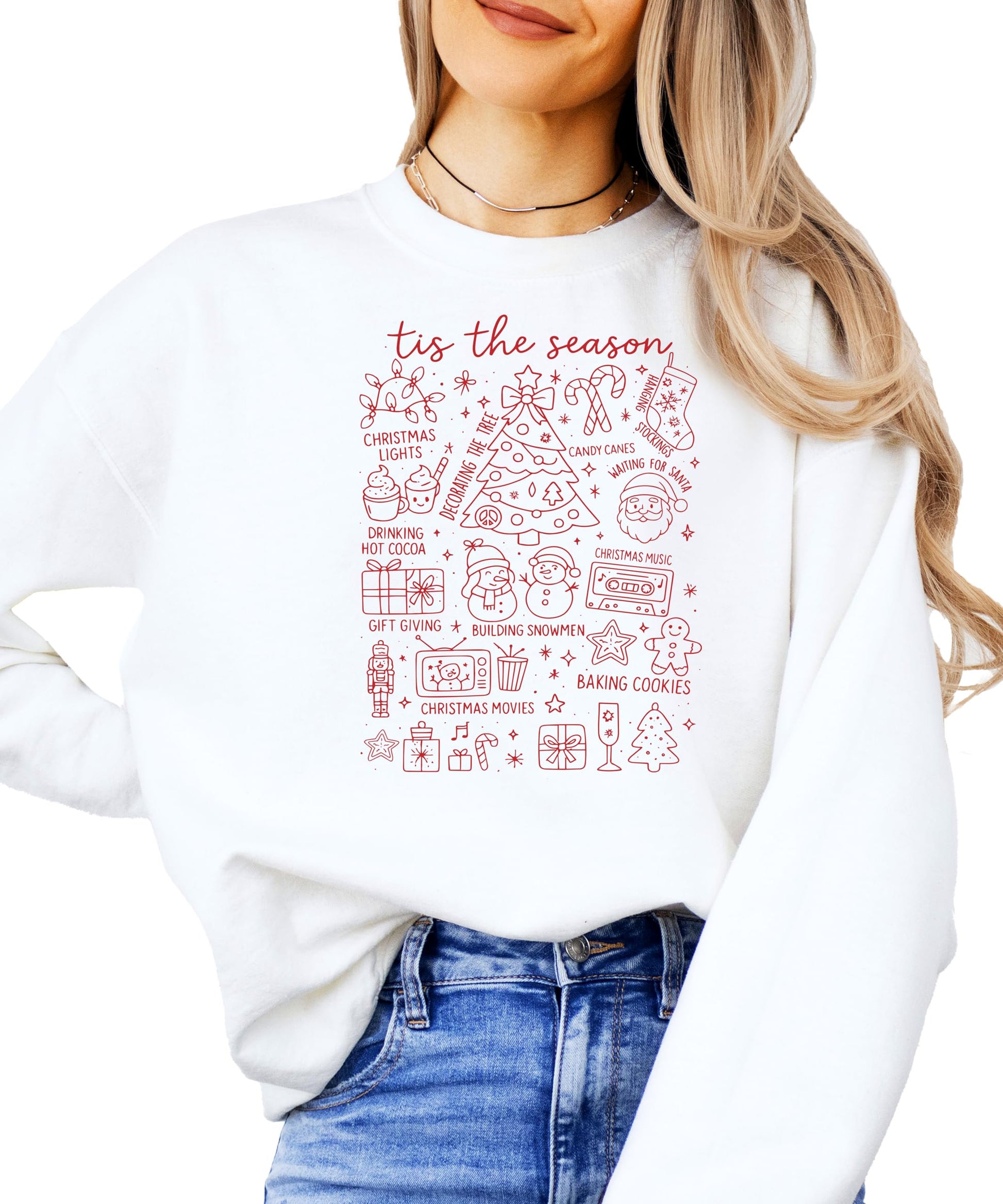 White unisex 'Tis the Season matching family Christmas sweatshirt with festive holiday graphic print