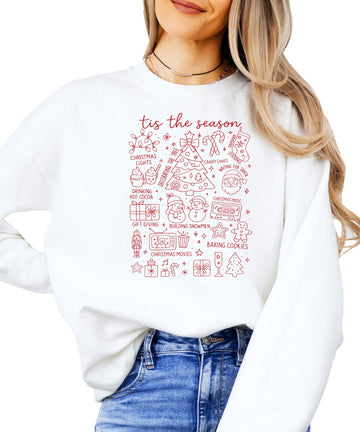 White unisex 'Tis the Season matching family Christmas sweatshirt with festive holiday graphic print
