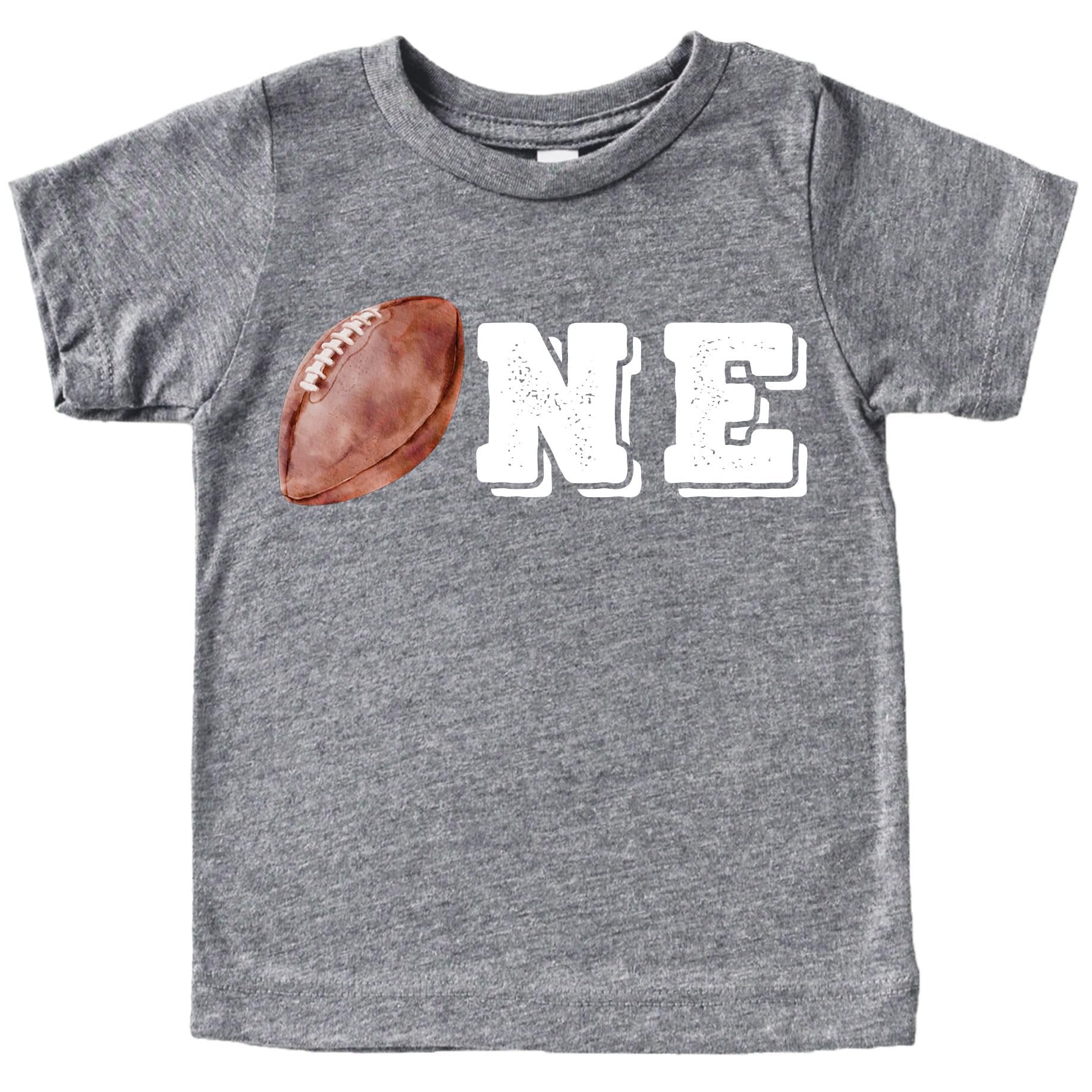 Front view of boys 1st birthday football graphic shirt in black