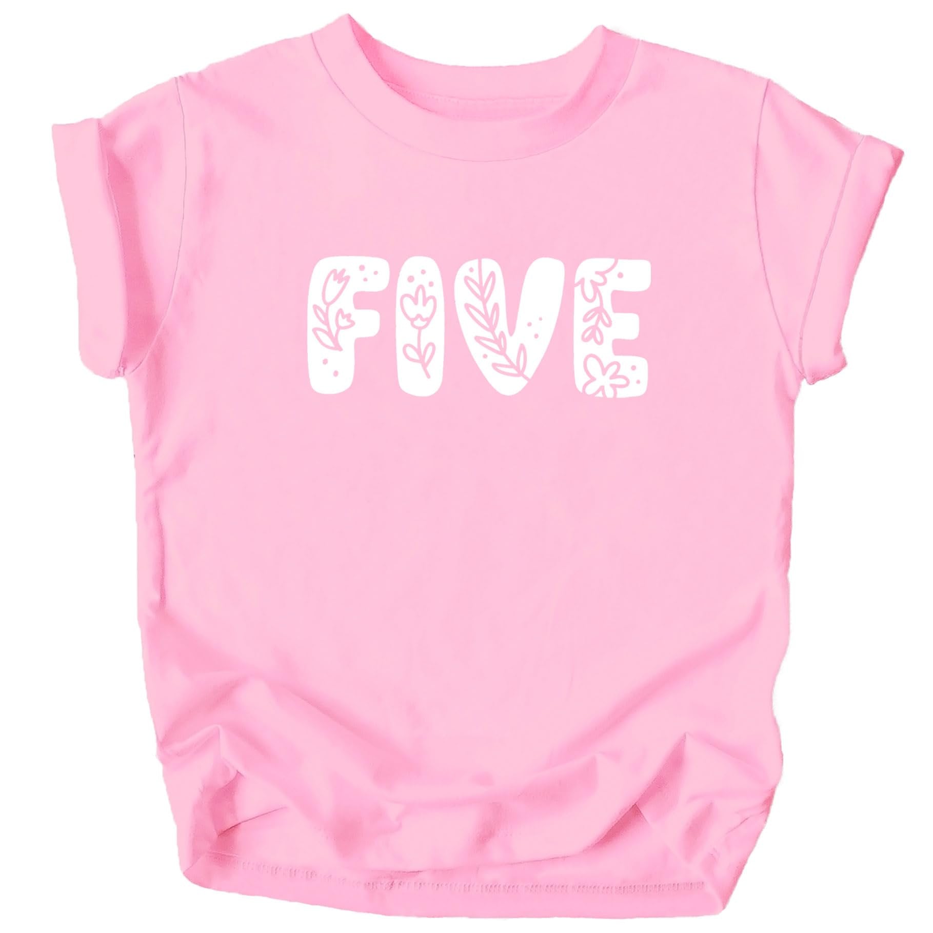 Close-up of floral doodle number one graphic on white and mauve kids birthday shirt