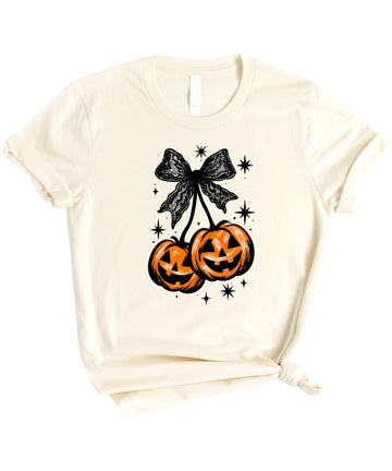 Halloween Jack-O-Lantern Pumpkin with Black Bow Shirt for Women, Teens & Girls Spooky Season Tee