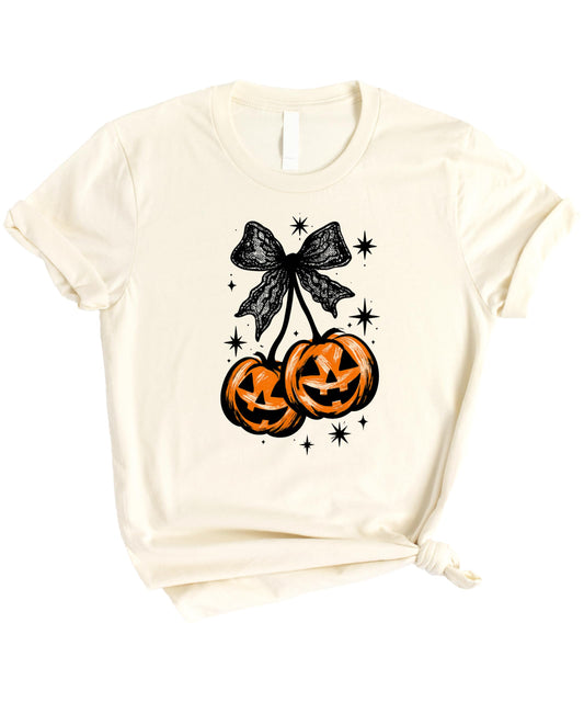 Halloween Jack-O-Lantern Pumpkin with Black Bow Shirt for Women, Teens & Girls Spooky Season Tee