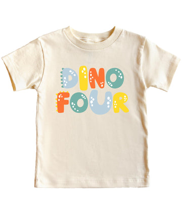 Dino Four Birthday Shirt | Kids 4th Birthday Dinosaur Tee