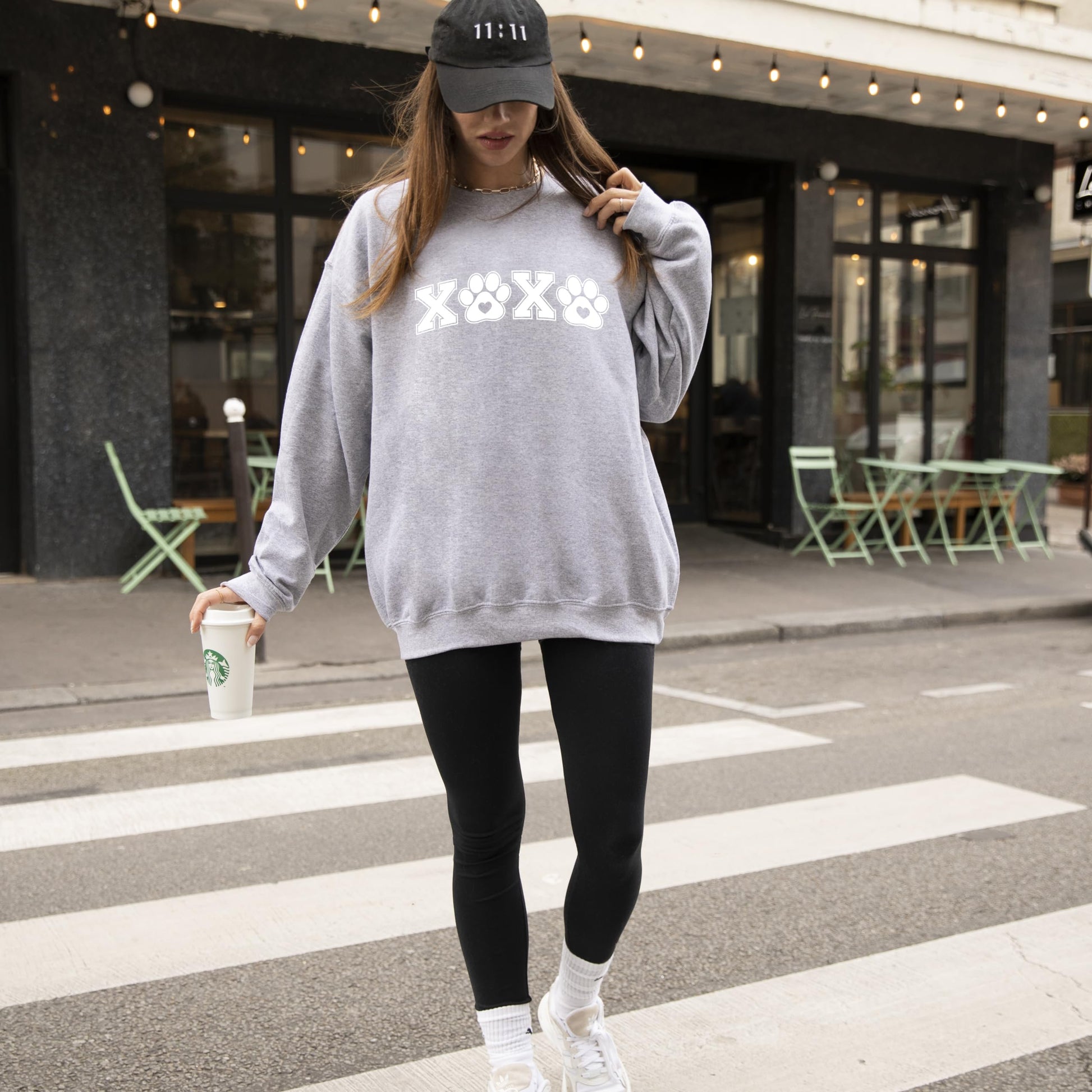 Olive Loves Apple Valentine's pawprint XoXo sweatshirt styled flat lay