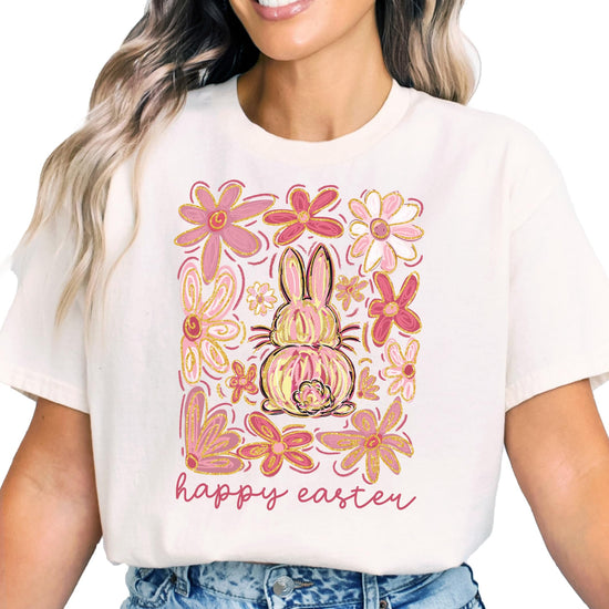 Family matching Easter tees with flower bunny design for women, youth, and toddler girls — Olive Loves Apple