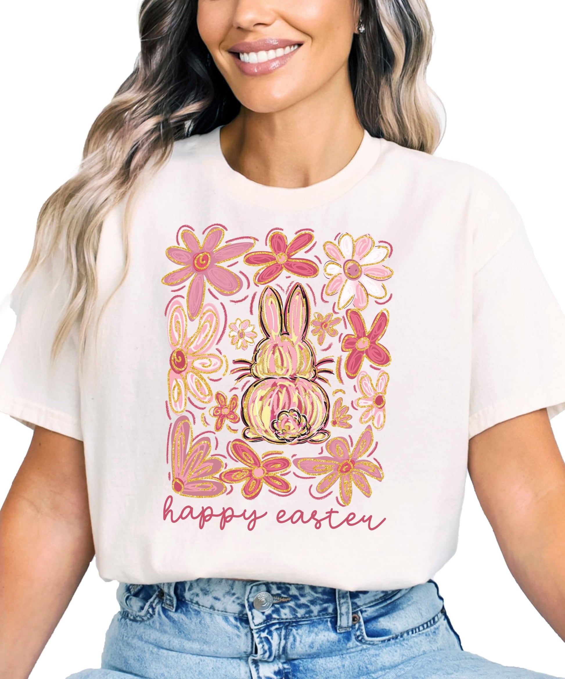Family matching Easter tees with flower bunny design for women, youth, and toddler girls — Olive Loves Apple