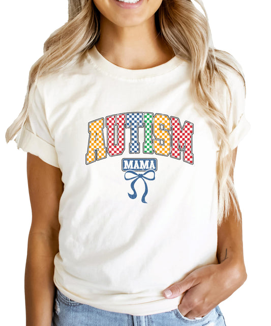Checkered Autism Mama Shirt for Women Colorful Autistic Support Tee