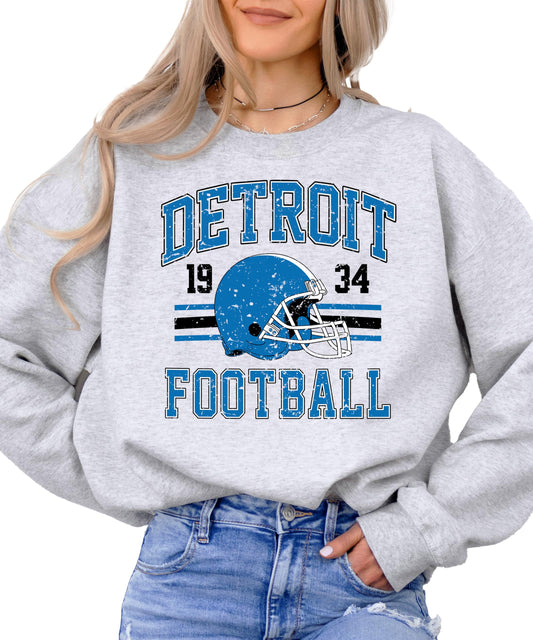 Vintage Detroit 1934 Football Sweatshirt for Men Women and Kids Blue and Black Pullover