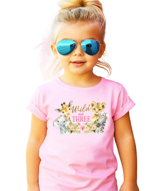 Wild and Three Birthday Shirt - Safari Jungle Animals 3rd Birthday Tee