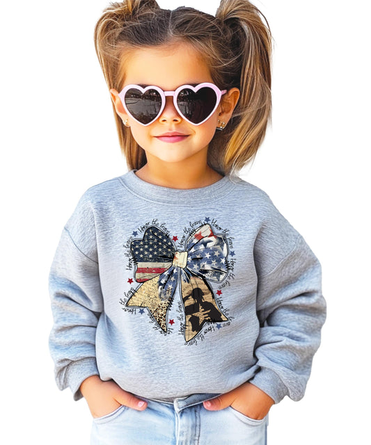 Olive Loves Apple Honor the Brave Sweatshirt for Women, Teens & Girls Patriotic Coquette Bow Pullover