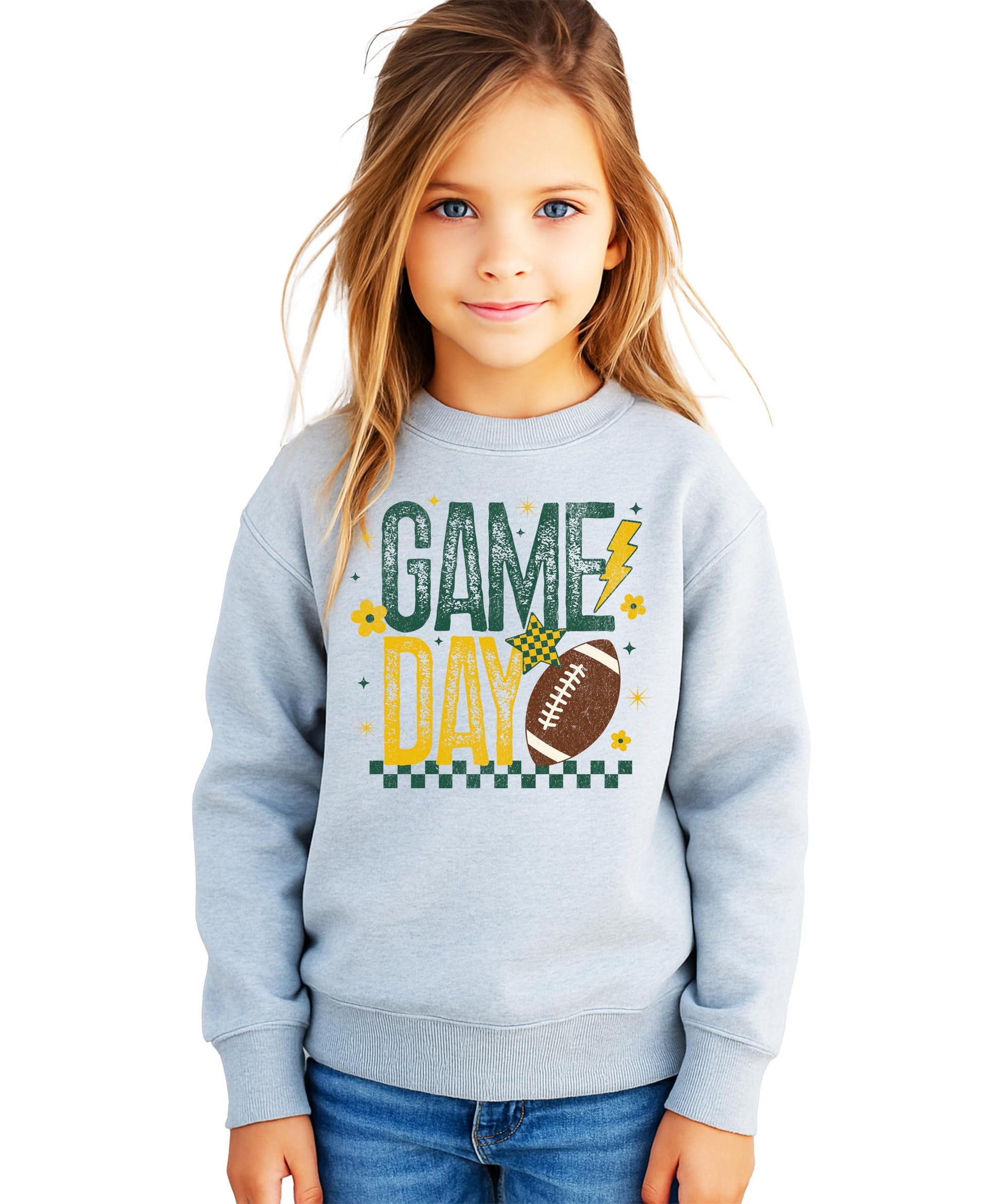 Close-up of football and flower graphic print in green and yellow colors