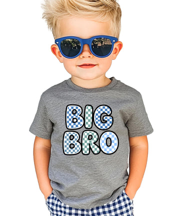 Trendy Checkered Big Bro Shirt for Boys New Big Brother Sibling T-Shirt