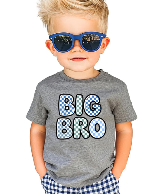 Trendy Checkered Big Bro Shirt for Boys New Big Brother Sibling T-Shirt
