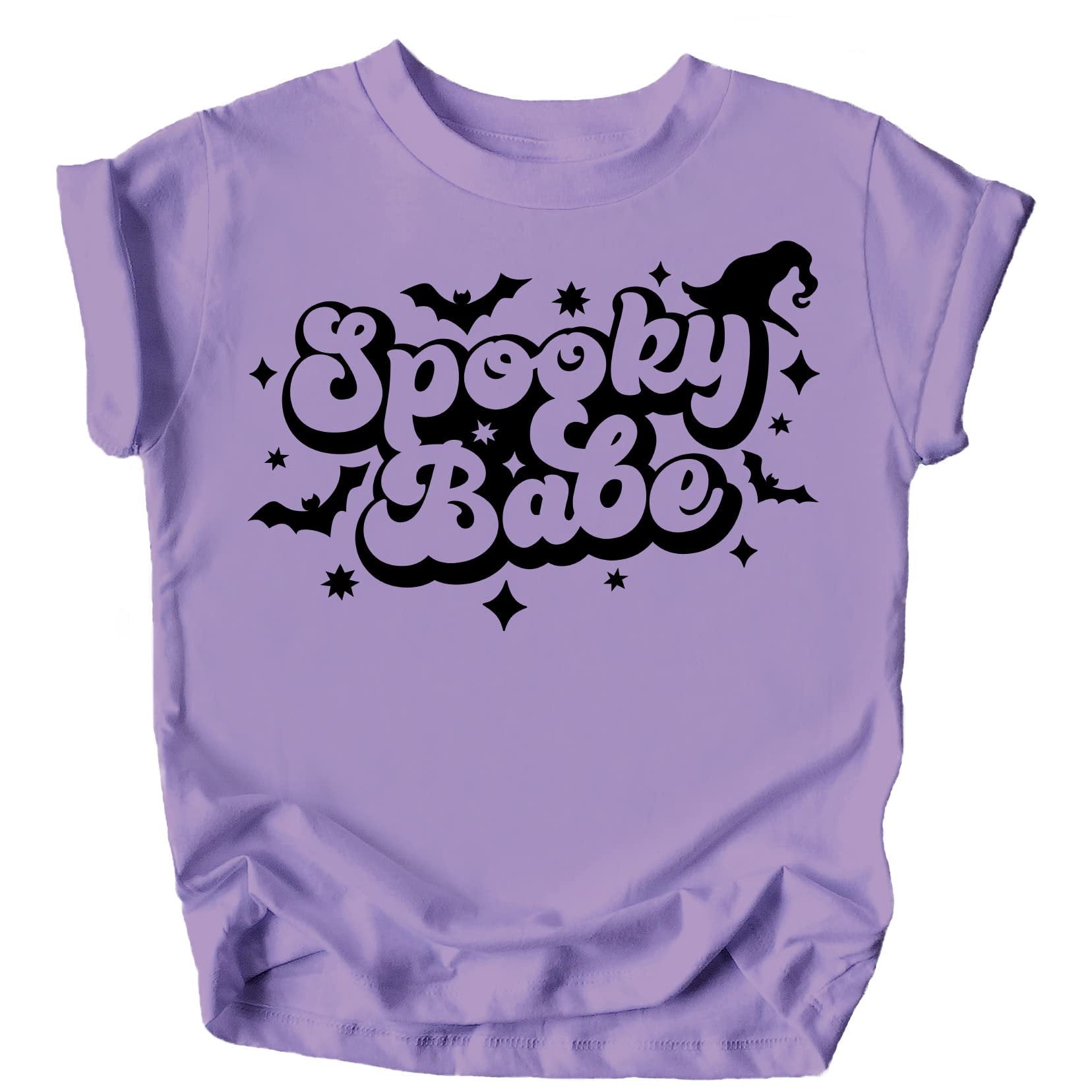Back view of Spooky Babe spiderweb Halloween tee for baby and toddler girls