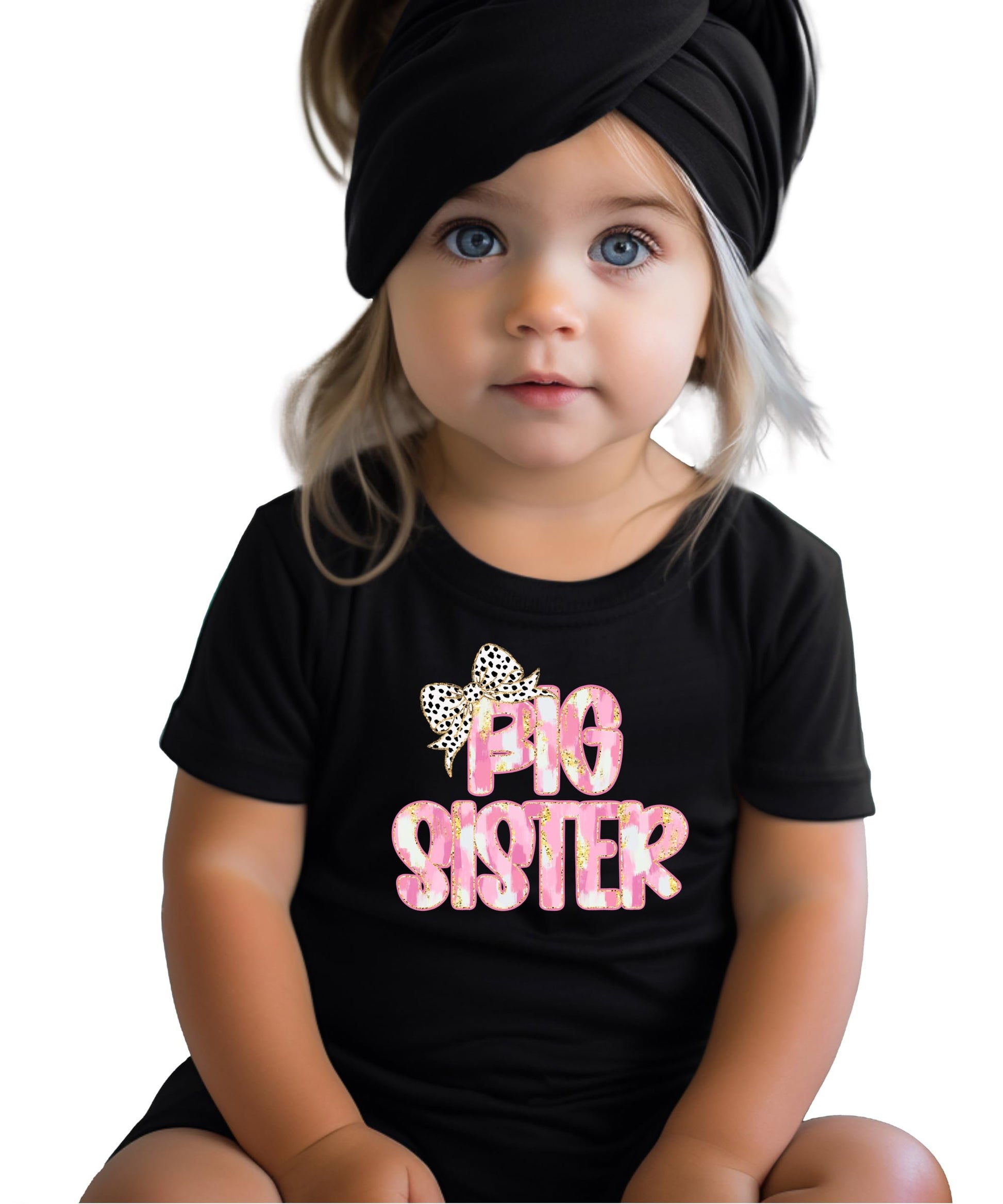Back view of black Big Sister graphic tee for girls