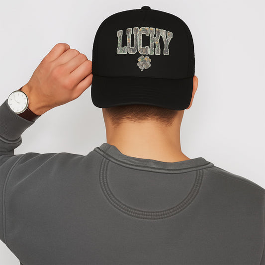 Lucky Trucker Hat for Women Men Classic 5 Panel Foam Front Mesh Snapback