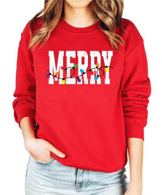 Merry Matching Family Unisex Sweatshirt Festive Christmas Lights Sweater for Adults & Kids