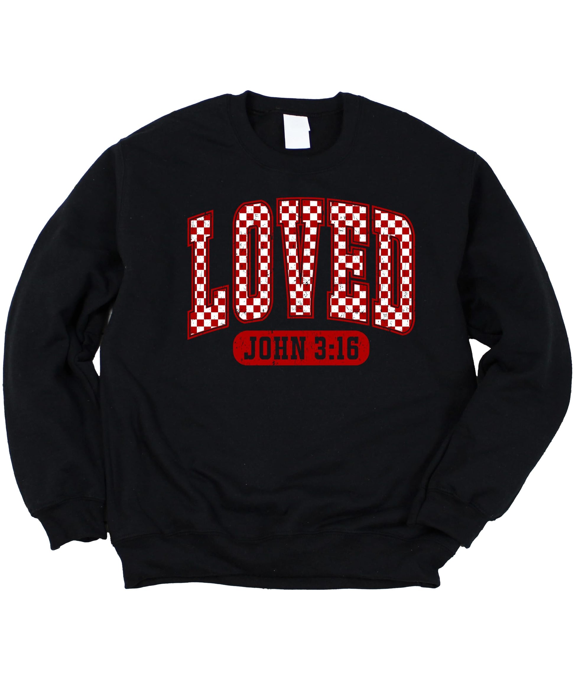 Side or detail view of Loved John 3:16 gray Valentine's sweatshirt showing fit and fabric quality