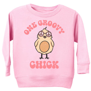 Olive Loves Apple Groovy Chick Sweatshirt for Easter Pink Girls 1st Birthday Sweatshirt One Groovy Chick