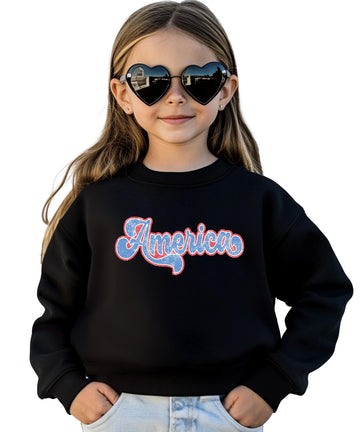 Olive Loves Apple Retro America Sweatshirt for Women, Teens & Girls Red White and Blue Patriotic Sweater